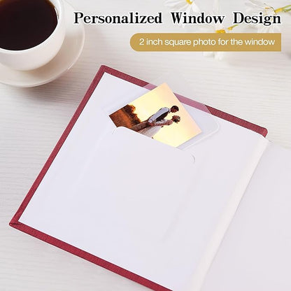 Mublalbum Small 4x6 Photo Album Linen Cover with Memo Areas Photobook Pictures Book Holds Vertical Pockets for Wedding Family Baby and Vacation (Red)