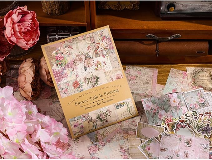 100 Pieces Vintage Scrapbook Supplies Ephemera Pack for Junk Journal Planners Scrapbooking Paper Stickers for Art Aesthetic Journaling Kit Collage Decoupage Album (Flower)