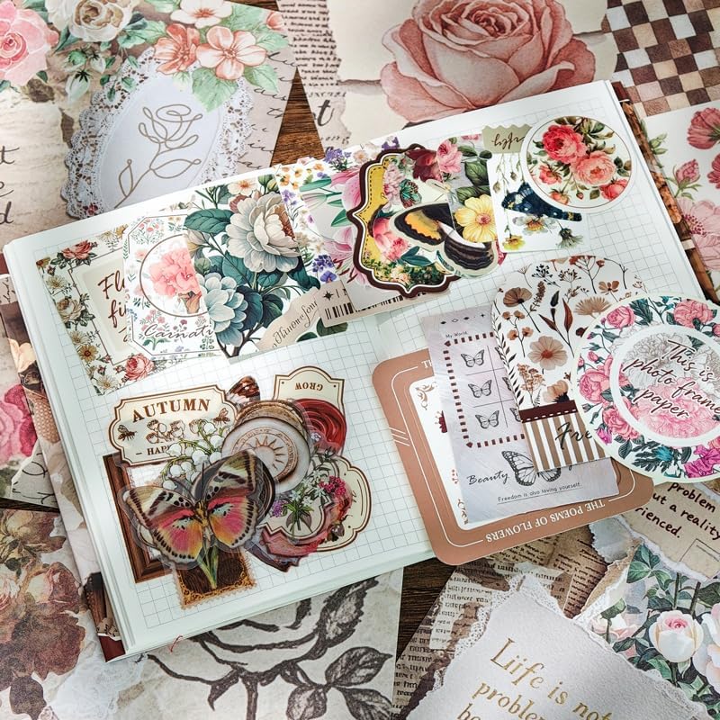 Vintage Floral Journal Supplies & Scrapbook Kit for Adults - Papers, Stickers, Ephemera for DIY Collage, Junk Journal and Art Projects-Green - Image 7