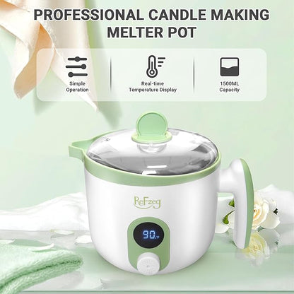 Candle Melting Pot Electric Wax Melter for Candle DIY Making with Pouring Spout, Non-Stick Candle Making Pouring Pot Soap Making Melting Pot with Digital Display, Constant Temperature Function(White)