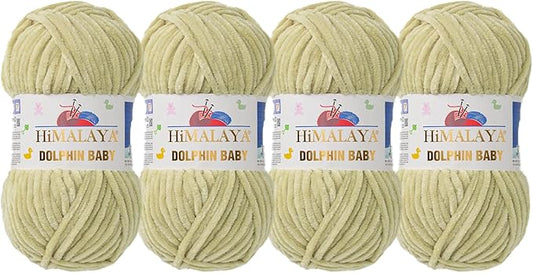 4 Skein/Pack Himalaya Dolphin Baby Chenille Yarn, Each Ball 100 gr (3.5 oz), 120 m (132 Yards), 100% Polyester, Super Bulky Baby Blanket Velvet Amigurumi Yarn, 80359 - Yellow Green