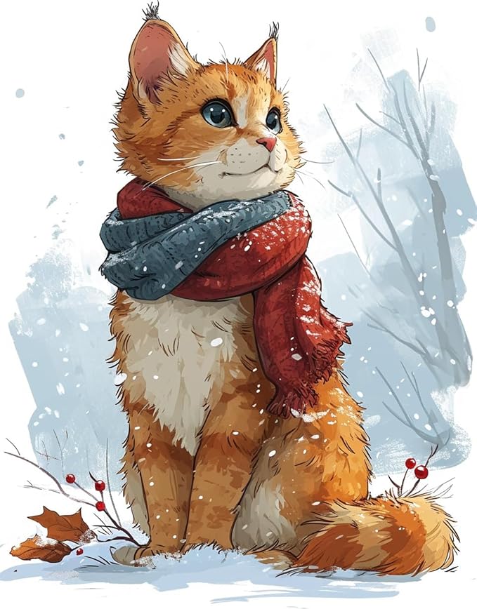 Moohue Stamped Cross Stitch Kits for Adults Animal Cat 14CT Pre Printed Cross Stitch Kits for Beginners (Winter Cute Cat)