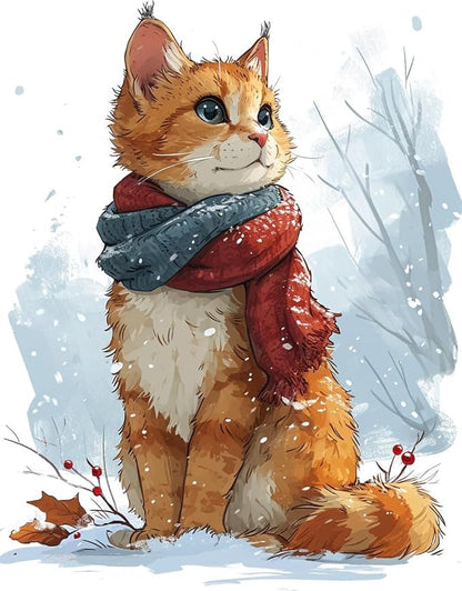 Moohue Stamped Cross Stitch Kits for Adults Animal Cat 14CT Pre Printed Cross Stitch Kits for Beginners (Winter Cute Cat)