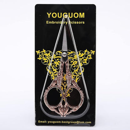 YOUGUOM Sewing Embroidery Scissors – Small Vintage Sharp Pointed Tip Shears for Craft, Artwork, Handicraft DIY Tool, 4.6in Rose Gold Bird Style