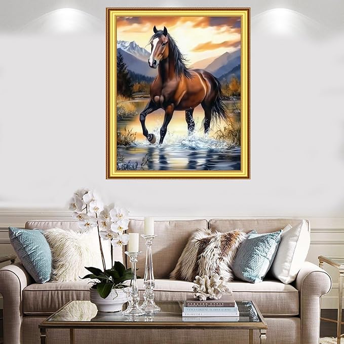Foxnyart Stamped Cross Stitch Kits Full Range of Embroidery Needlework Starter Kits for Beginners Adults 11CT Embroidery Patterns Art Crafts DIY Needlepoint Kit-A Galloping Horse 16x20 inchs