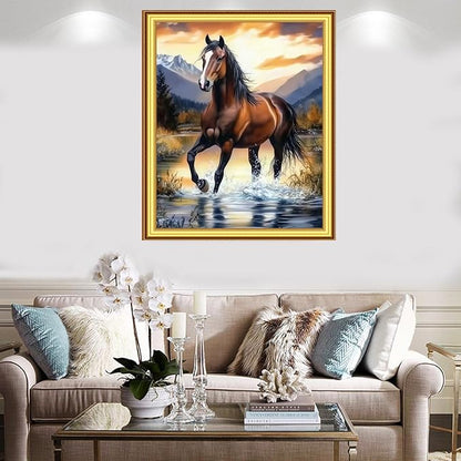 Foxnyart Stamped Cross Stitch Kits Full Range of Embroidery Needlework Starter Kits for Beginners Adults 11CT Embroidery Patterns Art Crafts DIY Needlepoint Kit-A Galloping Horse 16x20 inchs