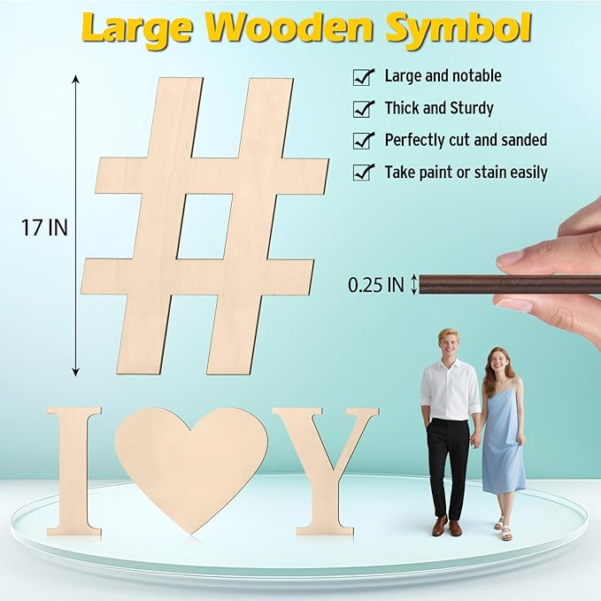 17 inch Large Wooden Sign # for Wall Decor, Big Wood Symbol #, Giant Paintable Blank Wooden Shapes for Crafts, Unfinished Wood Cutouts for Birthday Party, Rustic Wedding, Christmas Decor, Baby Shower