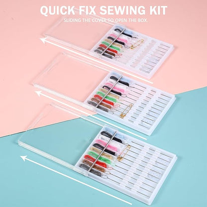 MTLEE 8 Boxes 80 Pieces Mini Quick Fix Sewing Kit Easy Pre Threaded Needle Basic Personal Kit Plastic Threaded Needle Holder Small Home Travel Sewing Box with Pin Button, Assorted Colors
