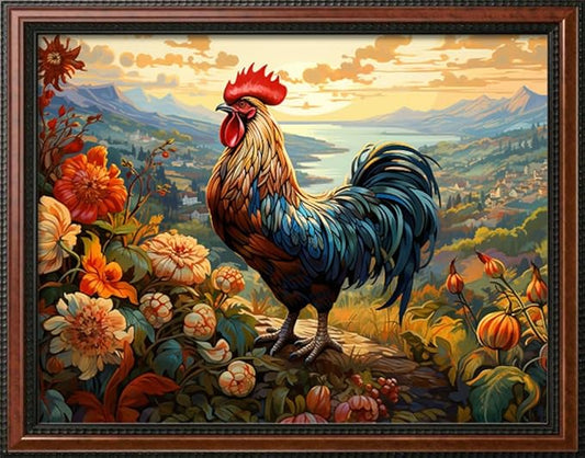 Leczany Cross Stitch Stamped Kit for Adults - Colorful Rooster | DIY Embroidery Starter Patterns Craft Kit Needlepoint for Beginner | 11CT, 3 Strands | 17.3x13 inches