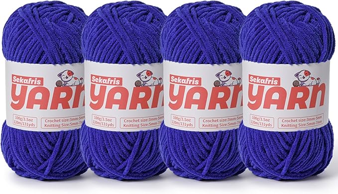 4 Pack Plush Chunky Chenille Yarn for Crocheting, Soft Fluffy Velvet Yarn for Crocheting Amigurumi, Fuzzy Baby Blanket Knitting 400g/524yds Bulky(4 Sapphire Blue)