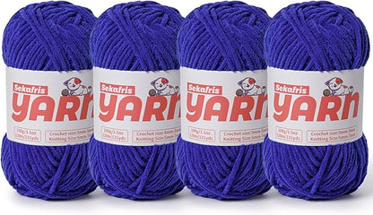 4 Pack Plush Chunky Chenille Yarn for Crocheting, Soft Fluffy Velvet Yarn for Crocheting Amigurumi, Fuzzy Baby Blanket Knitting 400g/524yds Bulky(4 Sapphire Blue)