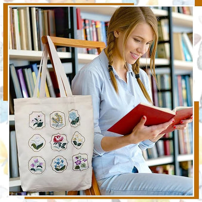 SUPBRAIN Embroidery kit, Canvas Tote Bag Embroidery Kit, Include Stamped Flower Pattern, Hoop, Color Threads and Tool, Suitable for Beginners, Adults Arts and DIY Crafts Kits (White)