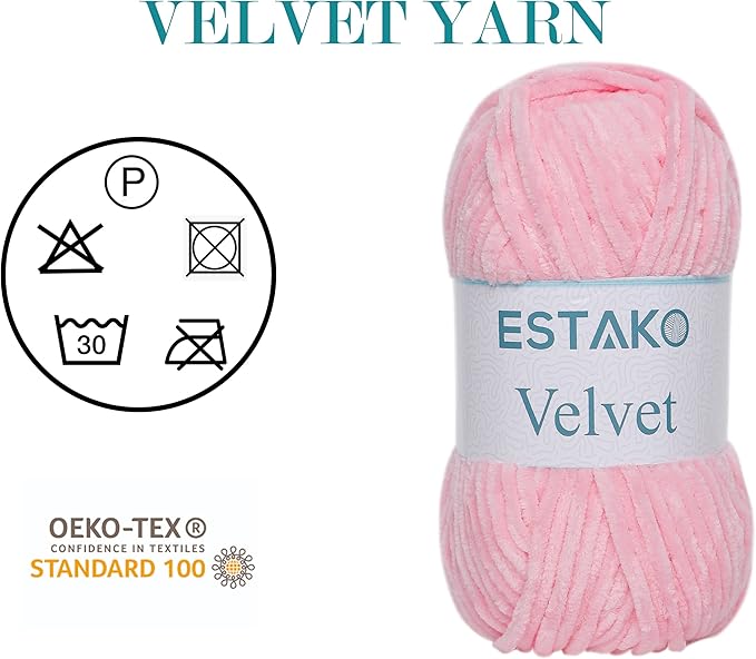 Estako Velvet (3- Skeins Pack) Chenille Blanket amigurumi Yarn for Crocheting and Knitting Super Bulky 3x100 gr (3x132 yds) (1310 - Baby Pink)