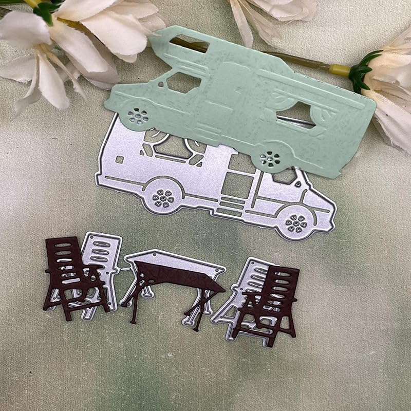 Lapoo Tool Metal Cutting Die for Scrapbooking - Durable, Cut Stencils for DIY Scrapbook Photo Album Decorative Paper Card, Card Making Supplies, Embossing (Vacation Rvs and Tables 3.1 x 2.9 in) by LAPOO
