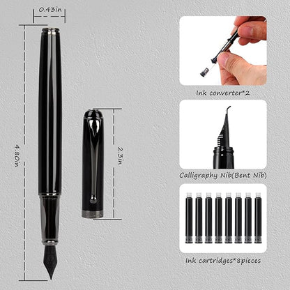 Zalantan Fountain Pen-Smooth Writing Metal Water Pen with Gift Case Fine Nib Consistent Ink Flow Luxury Pen for Nice Pens Includes a Calligraphy Nib 8 Cartridges a Ink Refill Converter(Grey)