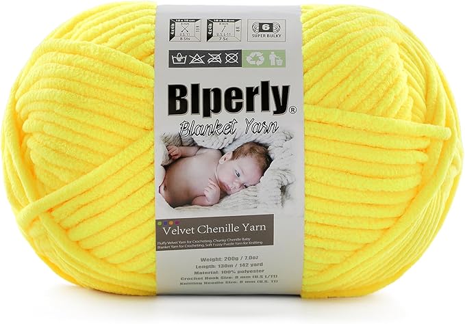 6 Super Bulky Velvet Chenille Yarn for Crocheting - 1 Skein of 200g/7 oz - Ultra Soft Heavy Weight Chunky Knitting Yarn for Baby Blankets, Amigurumi, Home Decor（Butter Yellow,1 Skein）