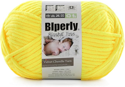 6 Super Bulky Velvet Chenille Yarn for Crocheting - 1 Skein of 200g/7 oz - Ultra Soft Heavy Weight Chunky Knitting Yarn for Baby Blankets, Amigurumi, Home Decor（Butter Yellow,1 Skein）