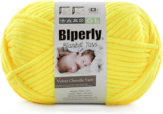 6 Super Bulky Velvet Chenille Yarn for Crocheting - 1 Skein of 200g/7 oz - Ultra Soft Heavy Weight Chunky Knitting Yarn for Baby Blankets, Amigurumi, Home Decor（Butter Yellow,1 Skein）
