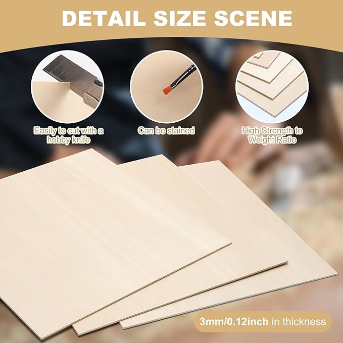 48 Pack Basswood Sheets 12 x 12 x 1/8 Inch - 3mm Unfinished Basswood for Laser Cutting & Engraving, Thin Plywood Board Unfinished Wood Sheet for Crafts Wood Burining, Painting, Architectural Model