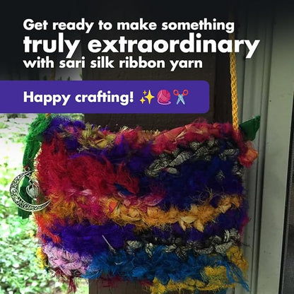 DARN GOOD YARN Recycled Sari Silk Ribbon Yarn Tibet Jewels Dyeable 100 Grams, 50 Yards, 1 Skein Handmade one of a Kind