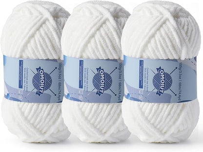 Chunky Chenille Yarn for Crocheting，Baby Yarn for Crocheting Soft Blankets，Bulky Yarns for Crochet Amigurumi，3×100g (3×74.3yds) Fluffy Velvet Yarns for Hand Knitting (3 White)