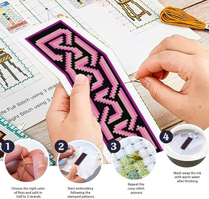 ORIGACH 6 Set Celtic Knot Cross Stitch Bookmark Kit for Beginner with Backing Felt Floss Instructions DIY Stamped Embroidery Bookmark Kit for Adults, Book Lovers