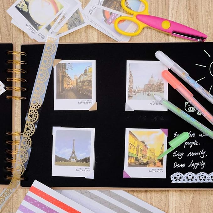 Rocutus Scrapbook Album,11.6 x 8.3 inch Self Adhesive DIY Scrapbooking Kit,80 Pages Black Pages Photo Album,DIY Pages Great for Anniversary, Wedding, Birthday,with Corner Stickers (Black)