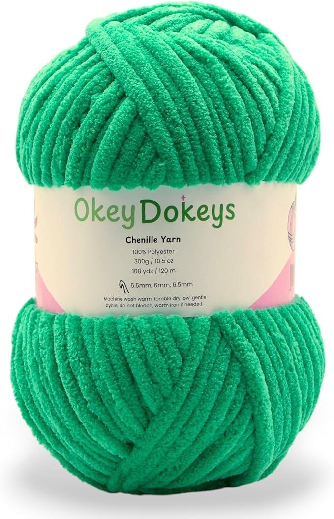 Okey Dokeys 300g Jumbo Velvet Chenille Yarn 7 Jumbo – Plush, No-Fray, Durable Plushies, Posh Soft Crochet Projects Beginner Friendly (130 yds) (Touch Some Grass Green (116), 1 Pack (17.90/Skein))