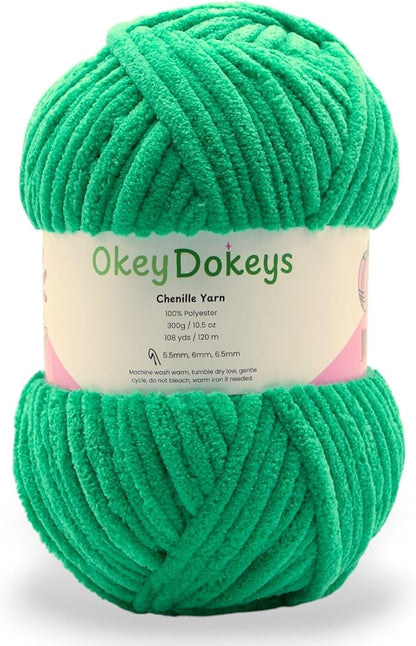 Okey Dokeys 300g Jumbo Velvet Chenille Yarn 7 Jumbo – Plush, No-Fray, Durable Plushies, Posh Soft Crochet Projects Beginner Friendly (130 yds) (Touch Some Grass Green (116), 1 Pack (17.90/Skein))