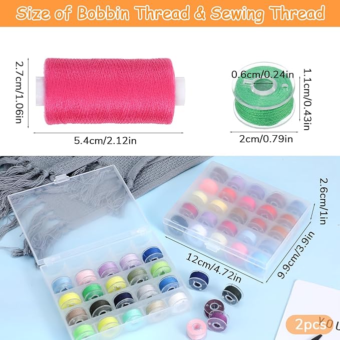 106 Pcs Bobbins Sewing Thread Kits, 400 Yards Per Polyester Thread Spools with Needle, Threader, Scissors and Ruler, for Sewing Machine Hand DIY Beginners, Stitching, Home, 50 Colors