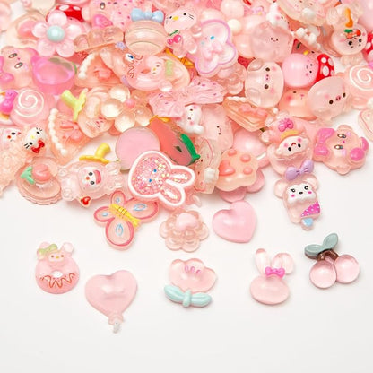 60pcs Slime Cute Set for Crafts, Resin Charms Set Ornament Scrapbooking, 3D Flatback Cute Charms for Embellishments Scrapbook and Mini Decorations (Pink)