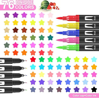 Oficrafted 76 Colors Dual Tip Brush Pens with Brush Tip and Fine Tip for Artists Adult, Coloring Markers for Adult Coloring Books Professional Marker Set for Note Taking and Lettering