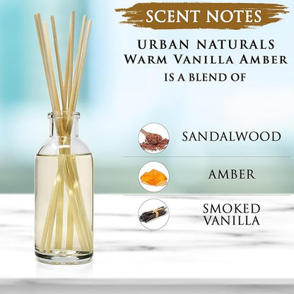 Urban Naturals Warm Vanilla Amber Reed Diffuser Gift Set | Creamy. Warm. Sultry. Notes of Sandalwood, Amber & Smoked Vanilla | Made with Essential Oils & Real Botanical Pieces