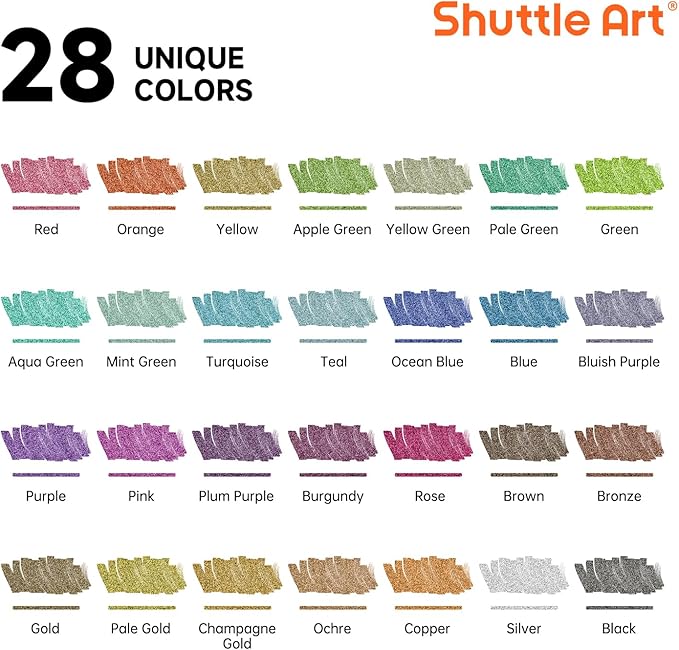 28 Metallic Colors Dual Tip Acrylic Paint Markers, Brush Tip and Fine Tip Acrylic Paint Pens for Rock, Ceramic, Wood, Canvas, Plastic, Glass, Stone, Calligraphy, Card Making, Crafts & Nail Art