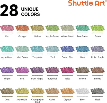 28 Metallic Colors Dual Tip Acrylic Paint Markers, Brush Tip and Fine Tip Acrylic Paint Pens for Rock, Ceramic, Wood, Canvas, Plastic, Glass, Stone, Calligraphy, Card Making, Crafts & Nail Art