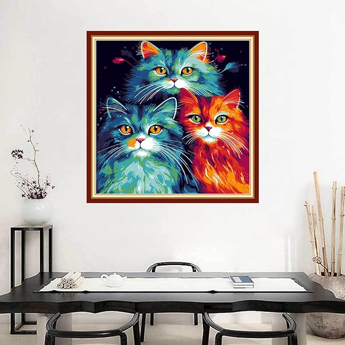 Joyhoor Stamped Cross Stitch Kits for Beginners Needlepoint Kits for Adults Embroidery Kits 11CT Counted Cross Stitch Kits Printed Embroidery Pattern-Colorful Cat 18x18 inchs