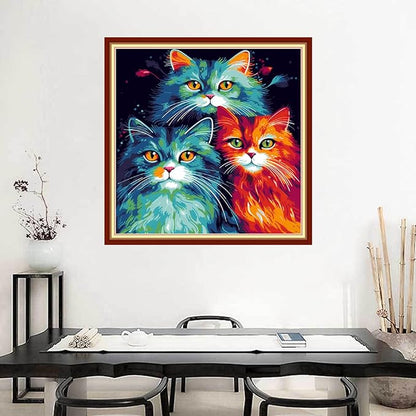 Joyhoor Stamped Cross Stitch Kits for Beginners Needlepoint Kits for Adults Embroidery Kits 11CT Counted Cross Stitch Kits Printed Embroidery Pattern-Colorful Cat 18x18 inchs