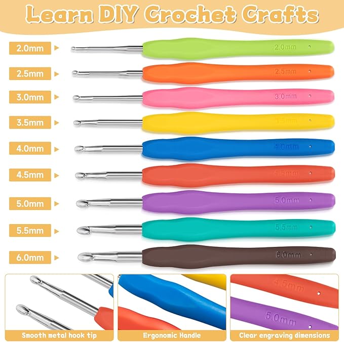 GMAK Crochet Kit for Beginners Adults, 59 PCS Crochet Sets Include Yarn, Crochet Hooks and Tools, Portable Crochets Starter Kit for Making Variety Projects Crochet Supplies, Yellow Lemon