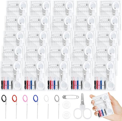 Worldity 60 Boxes Mini Sewing Kit Bulk, Travel Sewing Kit with Pre Threaded Needles, Scissors, Button, Pin, Emergency Quick Fix Repair Sewing Set for Home, Hotel, Travel Necessities (Assorted Color)
