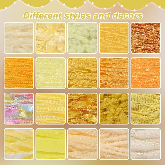 20 Pcs of 2-Yard Original Art Yarns - for DIY Art Yarns for Jewelry Making, Junk Magazines, Knitting, Crafts, Textile Decorative, Tassels, Vintage Yarn Card Making (Yellow)