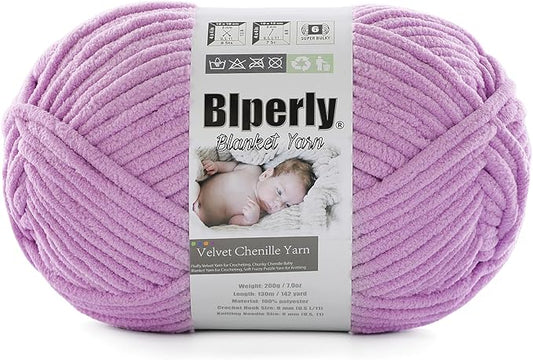 6 Super Bulky Velvet Chenille Yarn for Crocheting - 1 Skein of 200g/7 oz - Ultra Soft Heavy Weight Chunky Knitting Yarn for Baby Blankets, Amigurumi, Home Decor（Pale Purple，1 Skein）