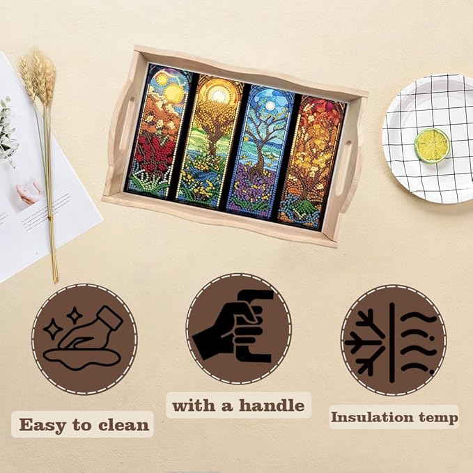 SHLUHA Diamond Art Kits for Adults Wooden Serving Trays with Handle Food Tray for Breakfast Home Decor Gift