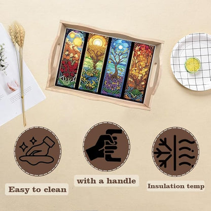 SHLUHA Diamond Art Kits for Adults Wooden Serving Trays with Handle Food Tray for Breakfast Home Decor Gift