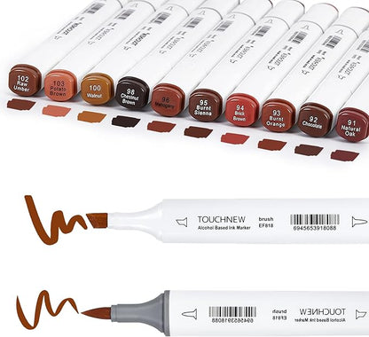 Liulich 10Pcs Alcohol Markers Pure Color Series,Dual Tip Soft Art Solid Color Markers Set for Adults Beginner Drawing Sketching (Brown)