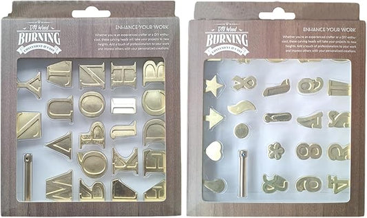 Xweptuy 51Pcs Wood Burning Kit, Brass Wood Burning Letters Creative DIY/Carving Set Decorative Letters for Embossing Craft Making