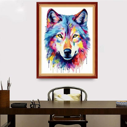 Redxing Stamped Cross Stitch Kits Embroidery kit for Beginners Adults Full Range of Embroidery Patterns Starter Kits DIY Printed Cross Stitch Kits Needlepoint Kits 11CT-Rainbow Wolf 16x20 inch