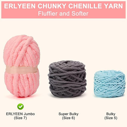 ERLYEEN Chenille Chunky Yarn Super Bulky Soft Thick Fluffy Jumbo Giant Washable Polyester Big Yarn DIY for Arm Knit Blanket Cushion Bed Sofa Home Decor,Light Pink,2.2LB