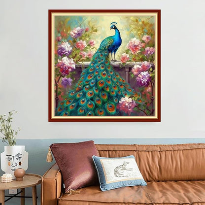 Funart Stamped Cross Stitch Kits for Beginners Full Range of Cross Stitching Preprinted Embroidery Kits for Adults, 11CT Embroidery Pattern Needlepoint Kits-Blue Peacock 18x18 inchs