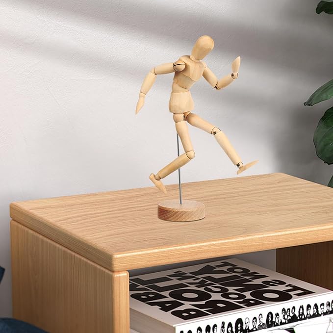 KALLORY Artists Wooden Manikin Flexible Body Joints Human Figure Puppet Model Wood Male Mannequin Doll Ornament Stand for Home Office Desk Decoration Sketching Drawing Painting Supplies