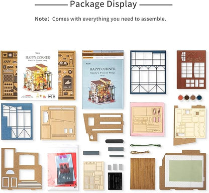 Rolife DIY Miniature House Kit Flower Shop, Tiny House Kit for Adults to Build, Mini House Making Kit with Furniture, Halloween/Christmas Decorations/Gifts for Family and Friends(Emily's Flower Shop)